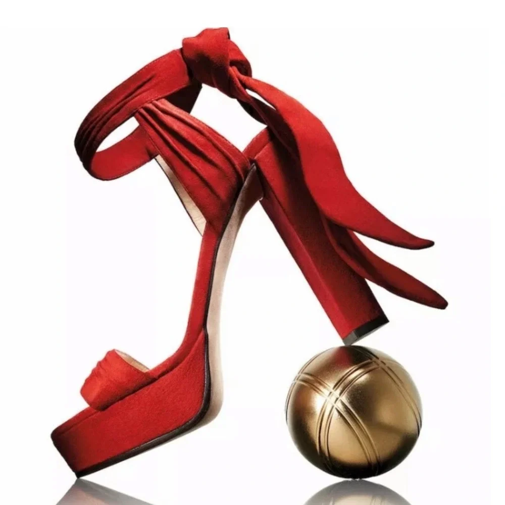 JIMMY‎ CHOO Soft Suede Kaytrin 120 Platform Sandals Red Size 40.5 10.5 Wrap